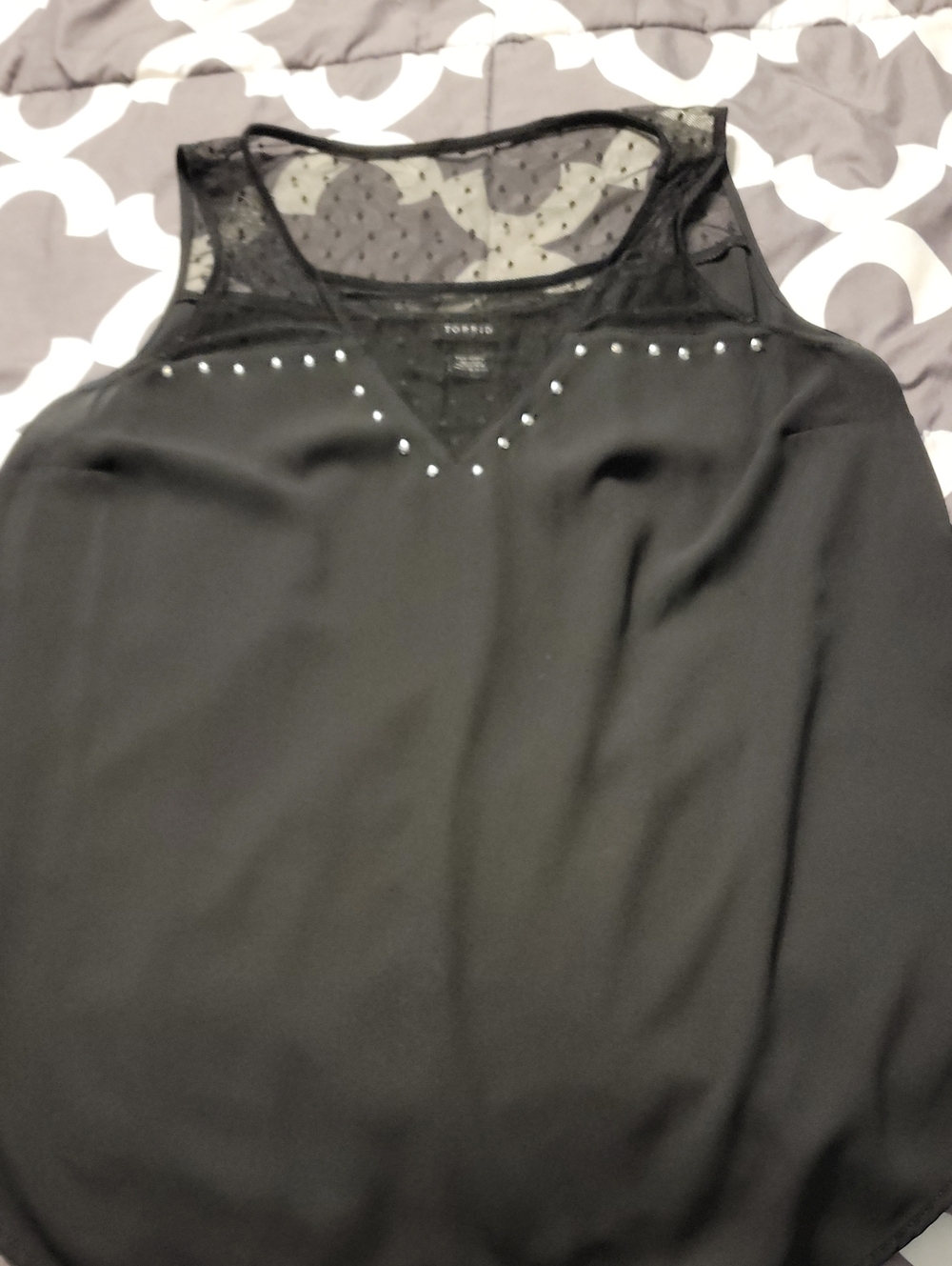 Torrid Size 1 Black Sheer Dotted Yoke Studded Tank Plus Size